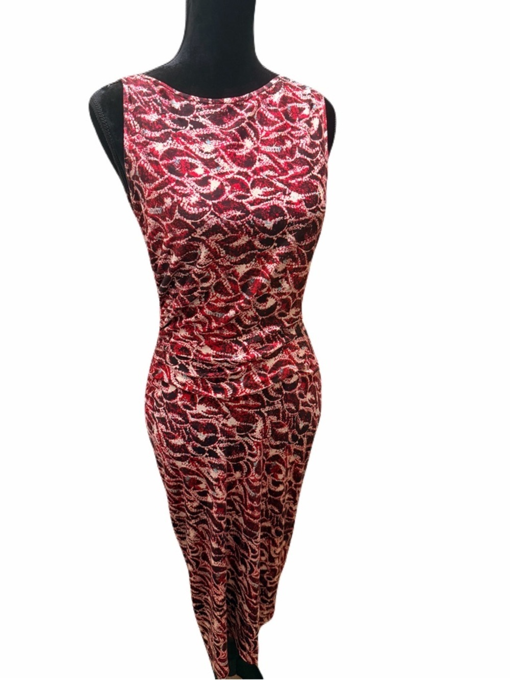 Diane von Furstenberg 100% Silk Ruched Midi Dress size 6 Sleeveless body-con - Picture 5 of 10
